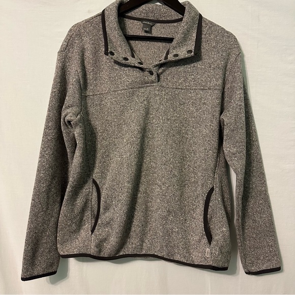 Eddie Bauer 1/4 Snap Gray Black Pull Over Pocket Women’s Size XL Preowned GUC - Picture 1 of 12